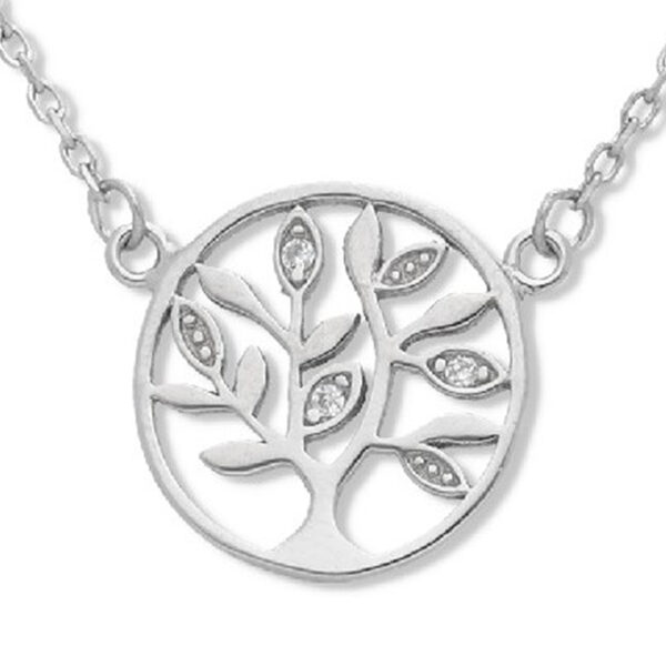 Livets träd silverhalsband med zirkonstenar