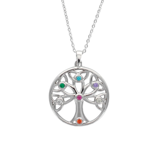 Tree of Life silverhalsband med färgad sten - 45 Cm