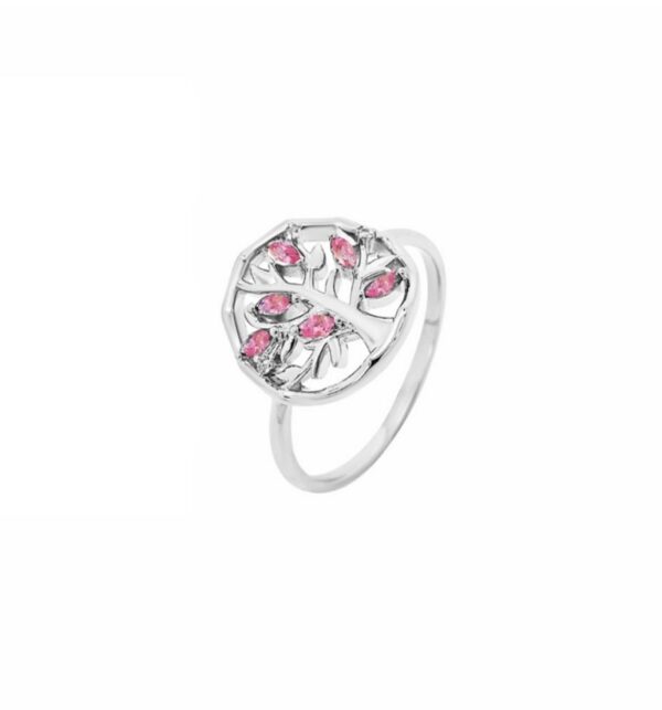 Livets träd silverring med rosa zirkonstenar