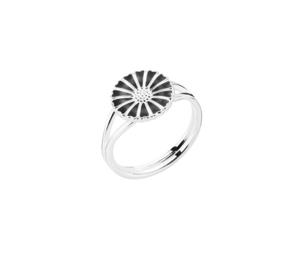 Lund Copenhagen Daisy ring i silver med svart emalj. 11 mm