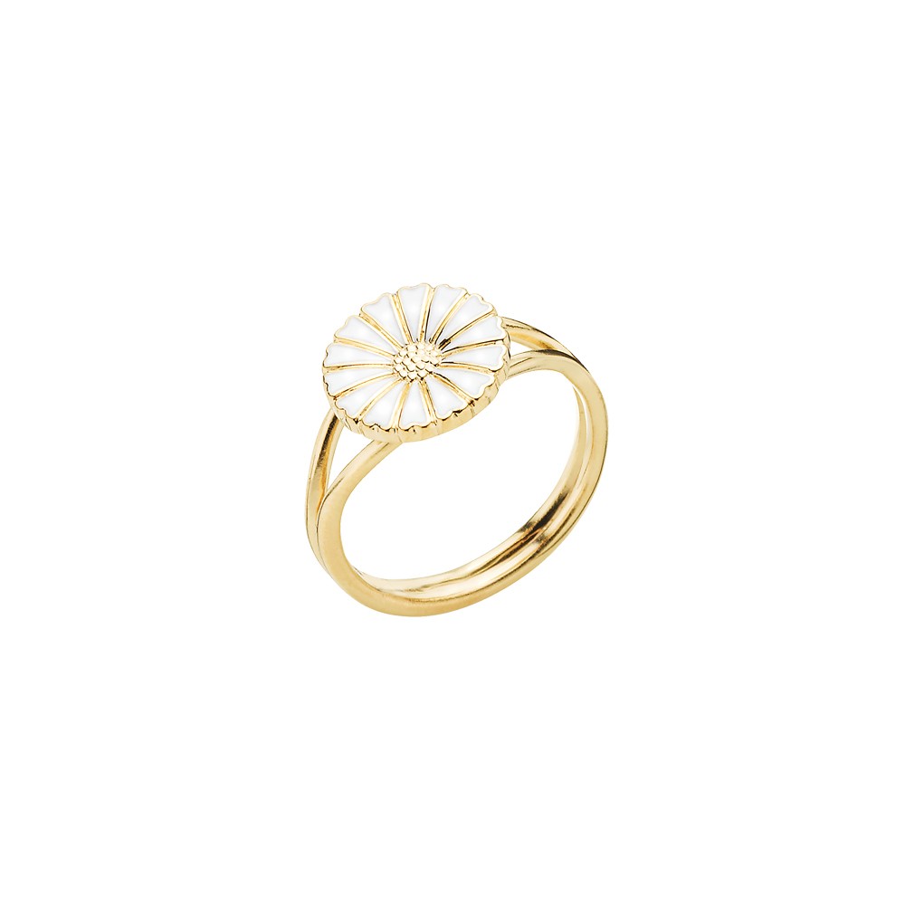 MARGUERIT-RING-FORGYLDT-11MM-MED-HVID-EMALJE