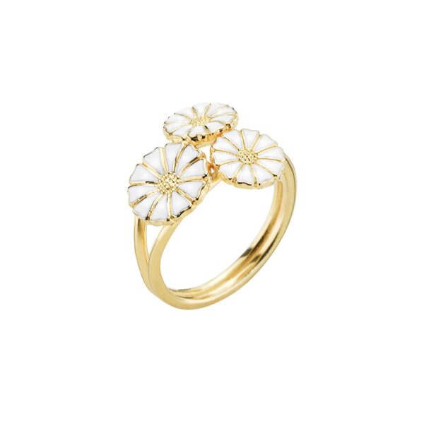Lund Copenhagen Daisy ring guldpläterad silver med vit emalj och 3x prästkragar