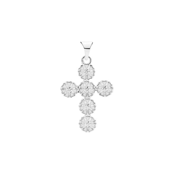 Lund Copenhagen Daisy Pendel kors vit emalj. 925