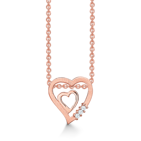 Støring hjärthalsband i roséguldpläterat silver med zirkoner 42-45cm