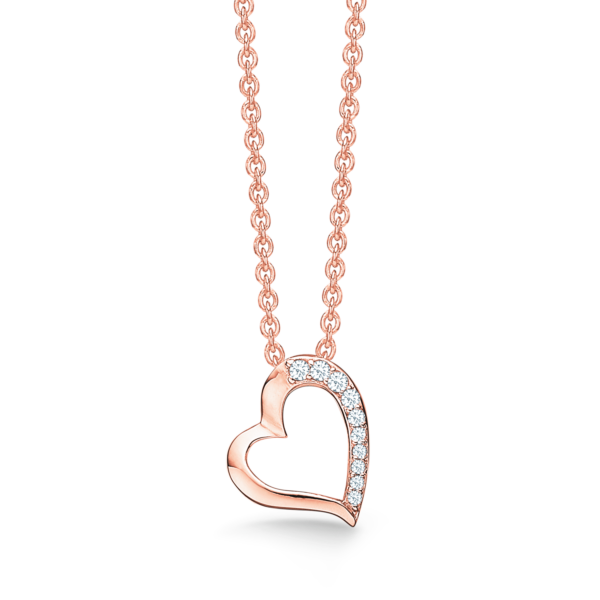 Støring hjärthalsband i roséguldpläterat silver med zirkoner 42-45cm