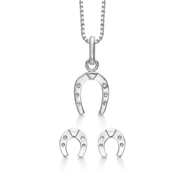 Hästskosmyckeset i Silver med halsband och öronknäppar