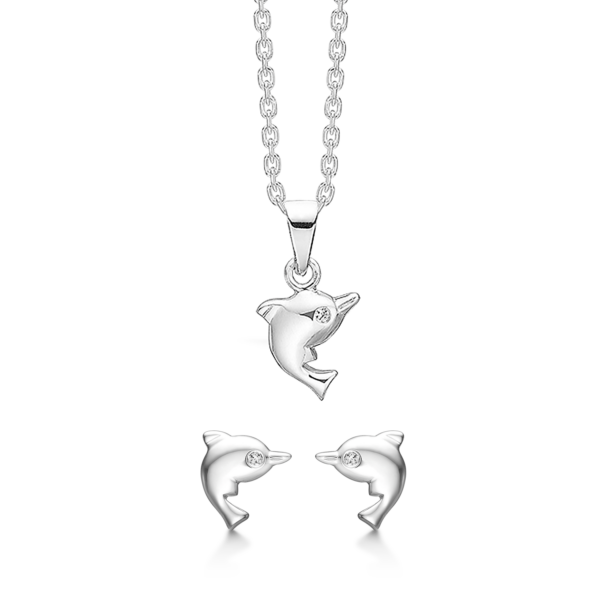 Silverset delfin med synth. cubic zirconia som ett öga