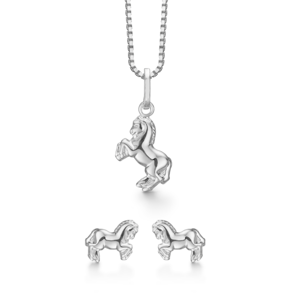 Hästsmycken i silver, halsband och öronknäppar