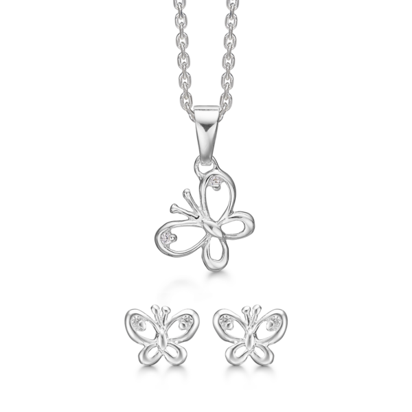 Silversmyckeset fjäril med syntetiska cubic zirconia.