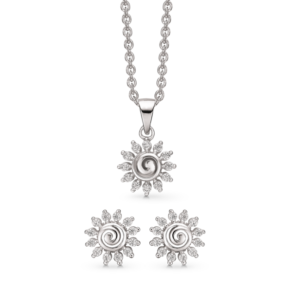 Blommor solsmycken i silver, facetterad