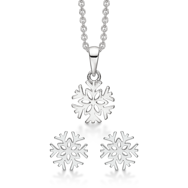 Silversmyckeset rodiumpläterade snöflingor. Kedjan är 42-45 cm lång.