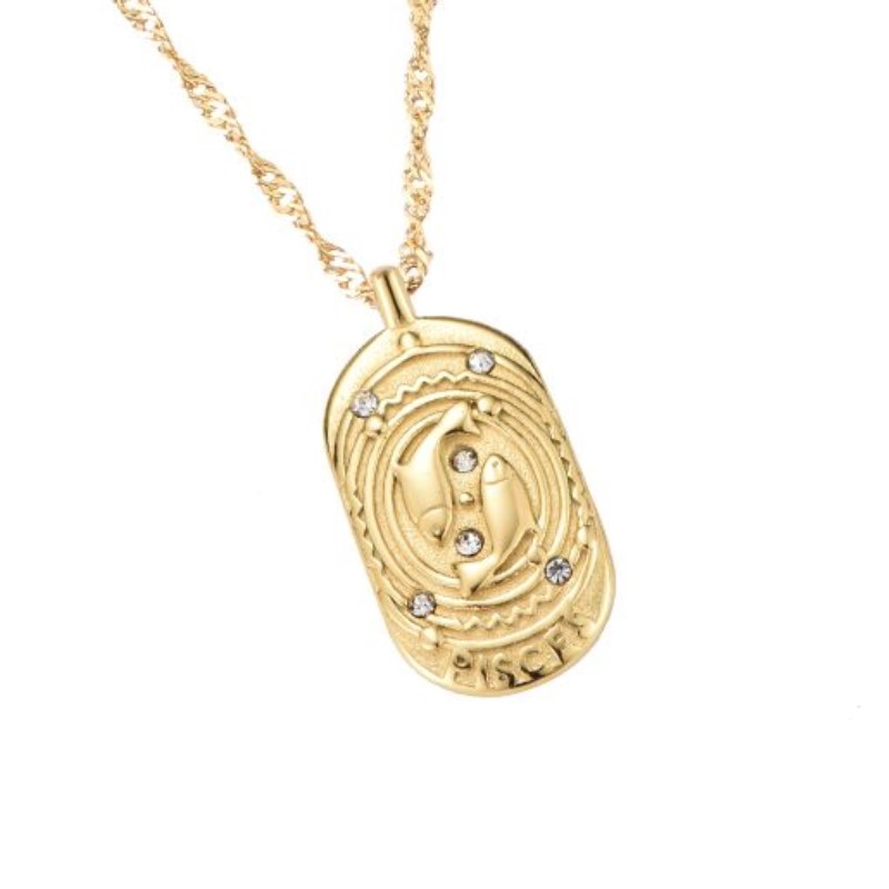 Stjernetegn halskæde Fisken forgyldt med zirkonia sten 40+7 cm 110941-15