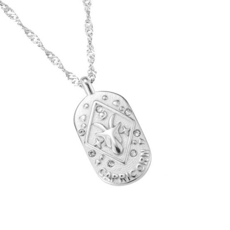 Stjernetegn halskæde stenbukken sølv belagt med zirkonia sten 40+7 cm 110941-15