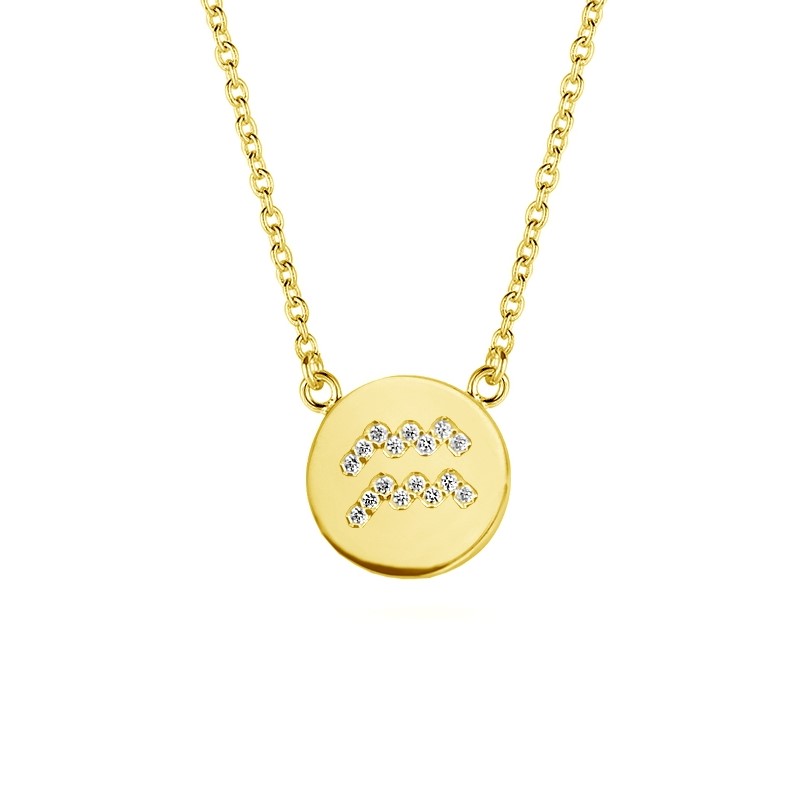 Stjernetegn halskæde vandmand i forgyldt sølv med zirkonia sten 38+5cm 9NB-0475-10