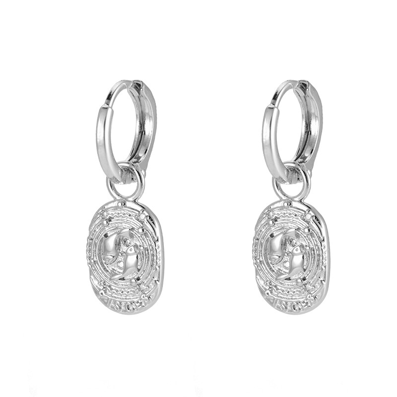 Stjernetegn hoops-øreringe Fisken Belagt med hvidguld med zirkonia sten 121816-15