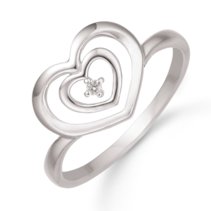 Støvring hjerte ring i sølv med diamant 32223019-14