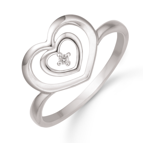Støvring hjerte ring i sølv med diamant 32223019-14