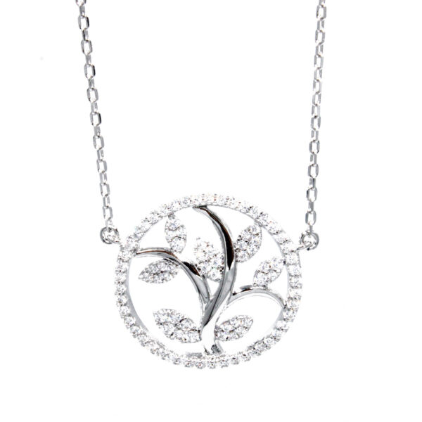 Livets träd halsband i silver, med zirkonstenar - 42+5 cm