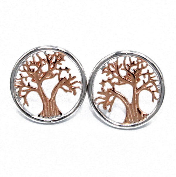 Tree of Life öronproppar i roséguldpläterat silver - Ø12 mm